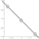 Sterling Silver Flowers 8-Station 9 inch Plus 1 inch Extender - Total 10 inch Anklet